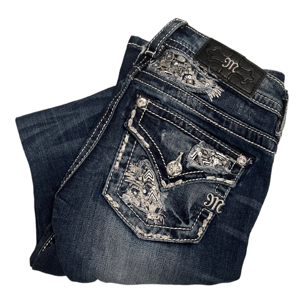 Miss me jeans mid rise boot cut size 25 dark wash rhinestones and sequins